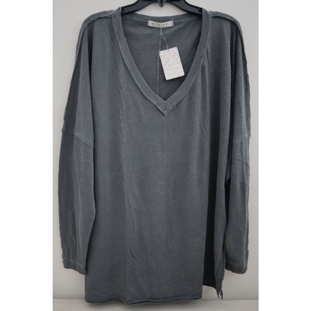 We The Free x FP OB1078864 Women's Sz L Black/Charcoal On My Mind V-Neck Shirt